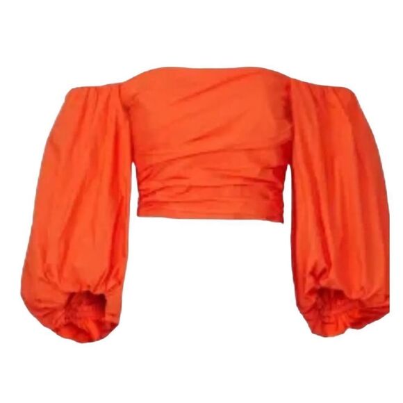 Tanya Taylor Alondra Puff Sleeve Cotton Crop Top Size 6 - Picture 7 of 11